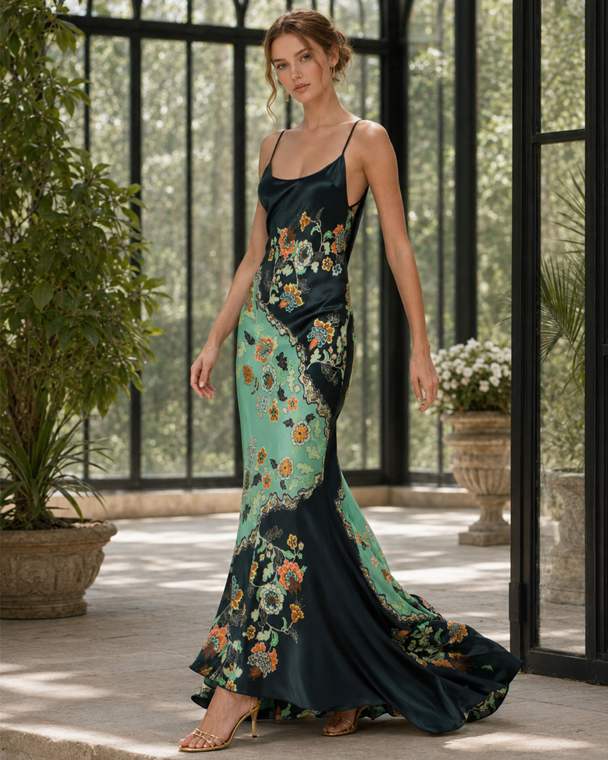 Seraphina Floral Satin Slip Maxi Dress