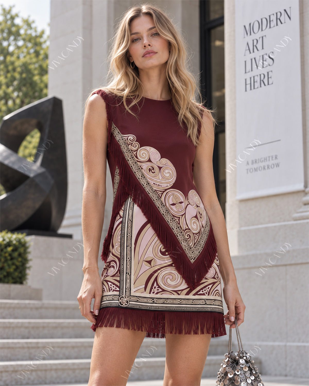 Seraphine Printed Fringe Top & Mini Skirt Set