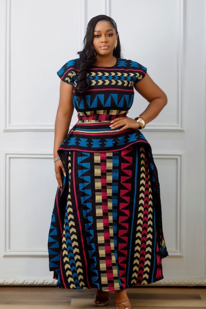 Zaria Heritage Peplum Maxi Dress