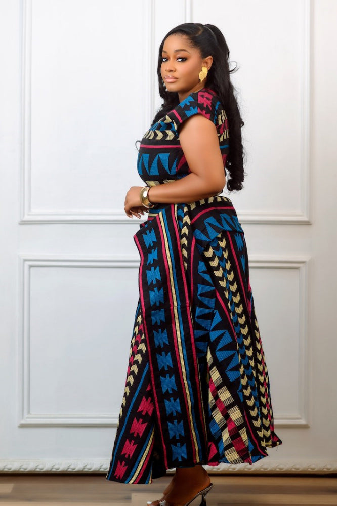 Zaria Heritage Peplum Maxi Dress