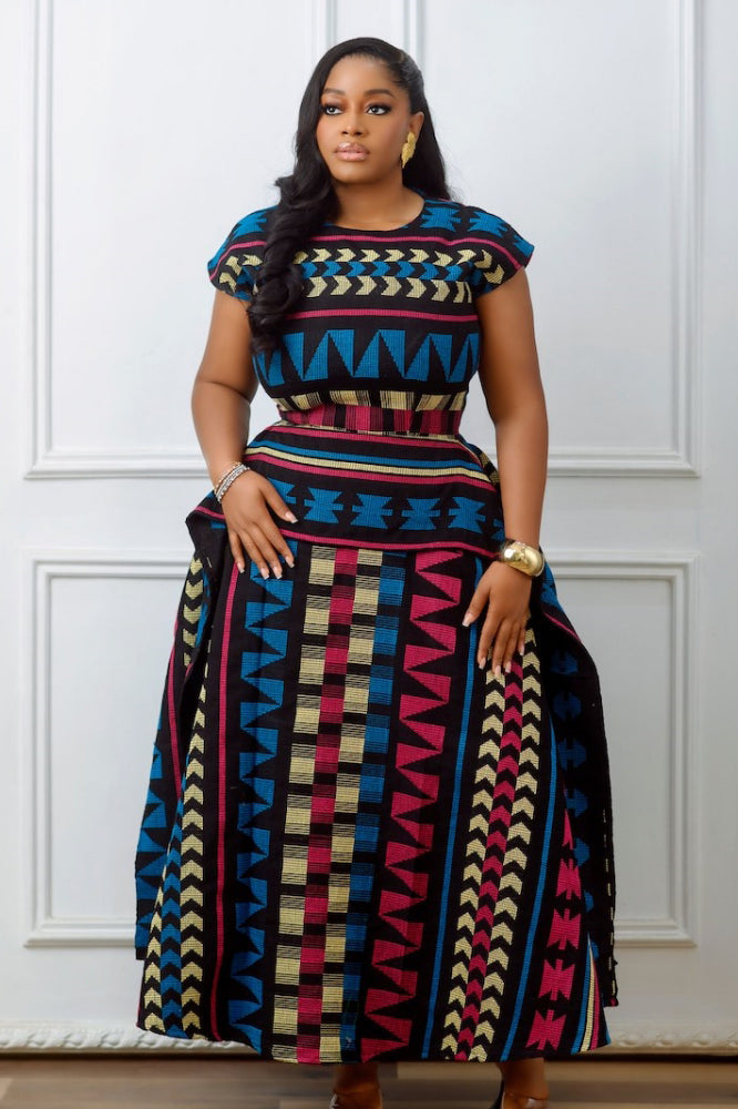 Zaria Heritage Peplum Maxi Dress