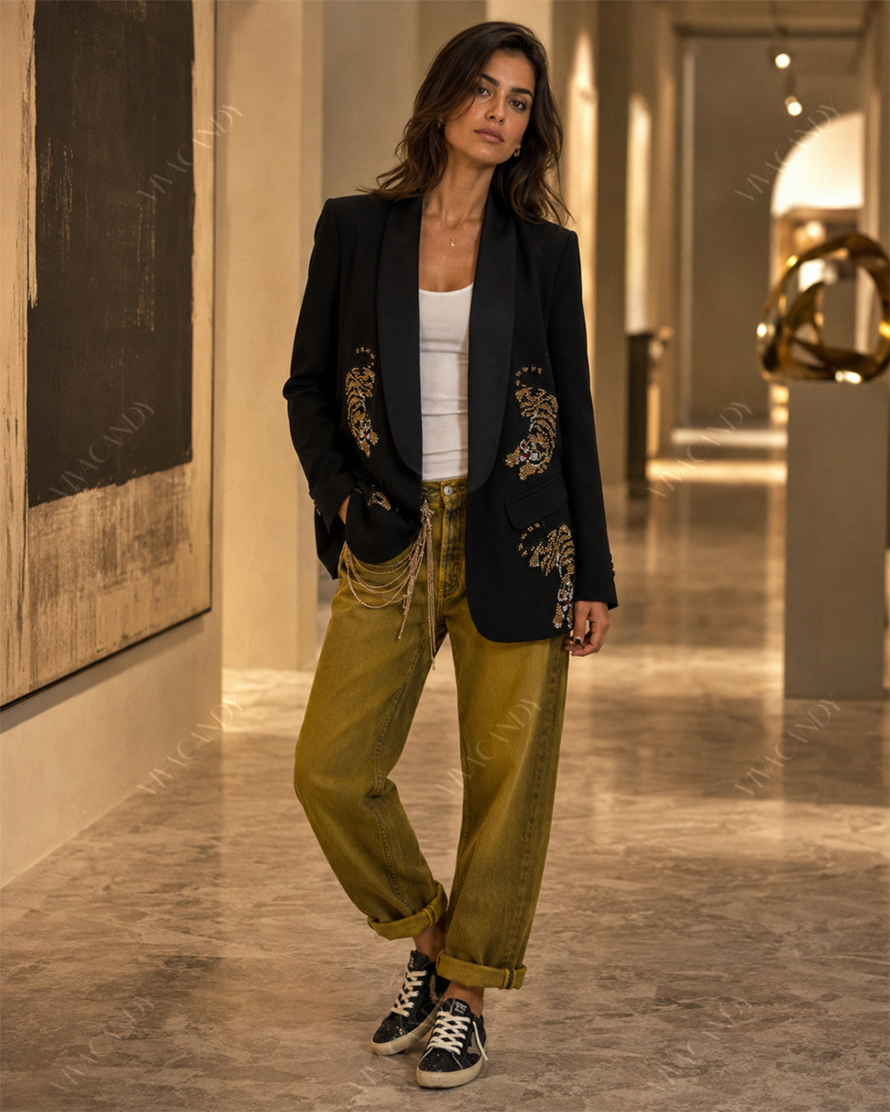 Valentina Rhinestone Tiger Embroidered Blazer Jacket