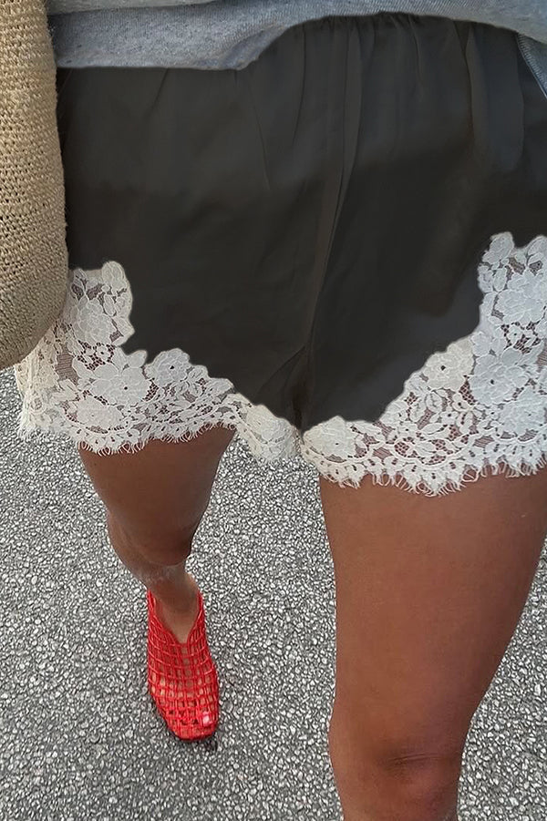 Fashion Lace Elastic Waist Casual Shorts