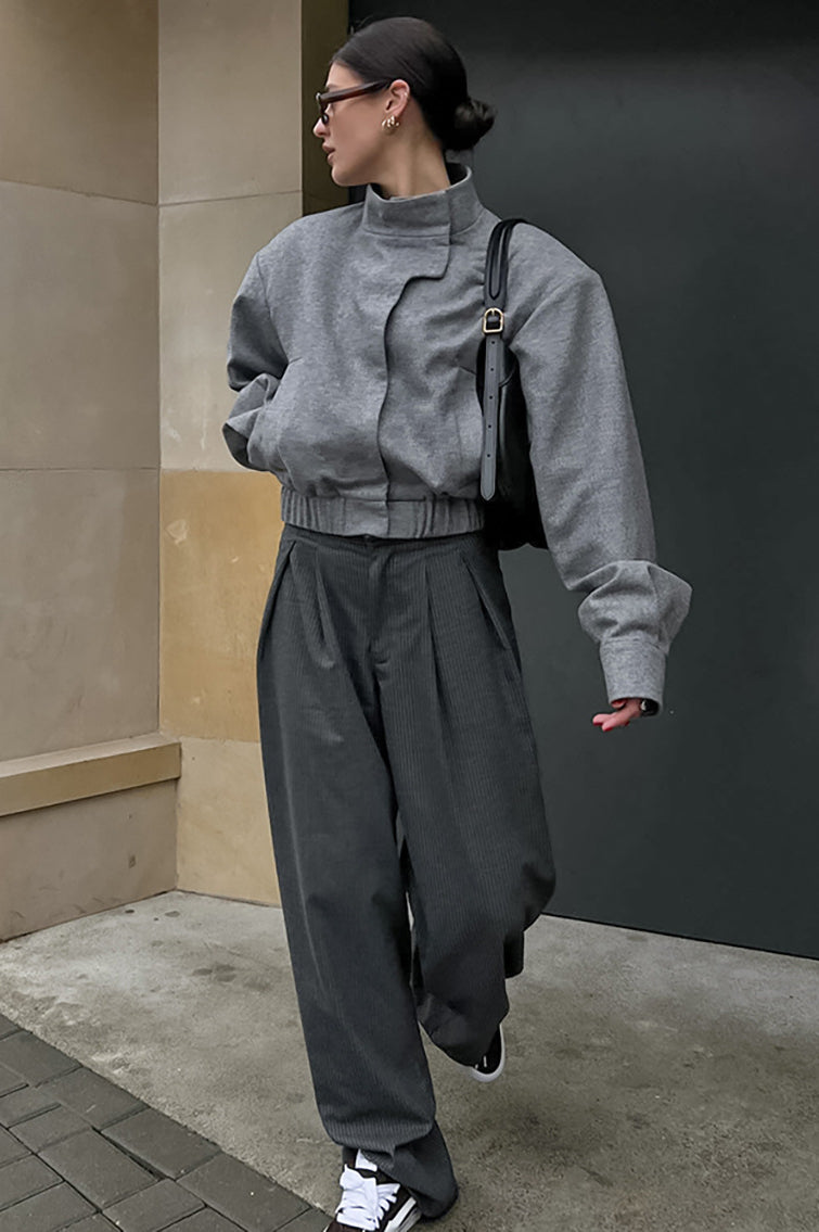 Trendy Grey Wool Short Coat