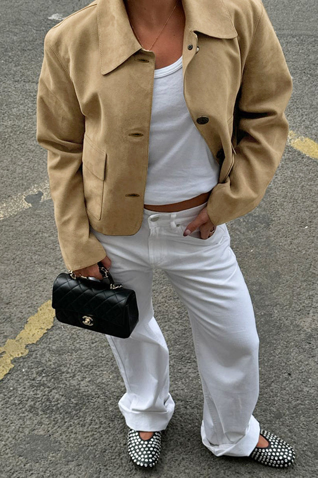 Lapel Faux Suede Short Coat