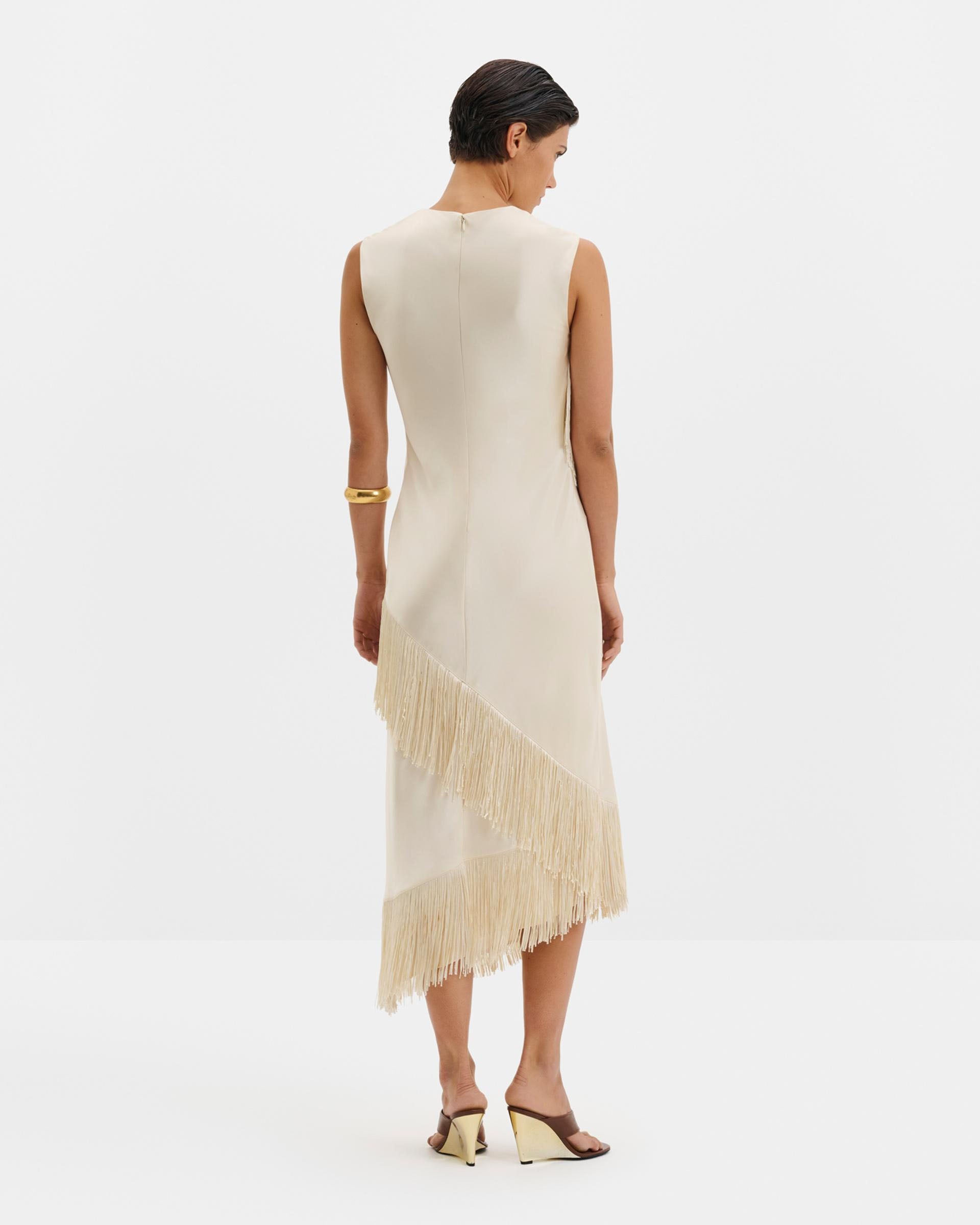Asymmetric Sleeveless Fringe Details Midi Dress