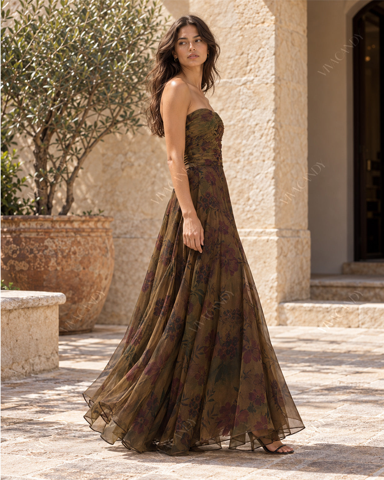 Vittoria Olive Print Chiffon Top & Ione Maxi Skirt Set