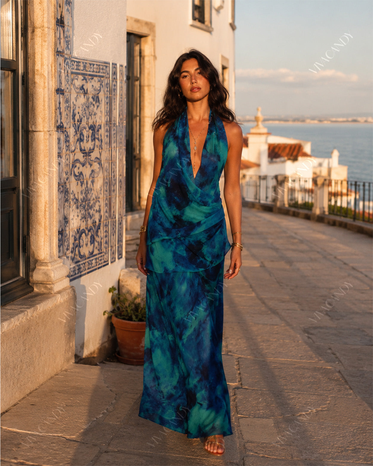 Maris Tie-Dye Halter Wrap Maxi Dress