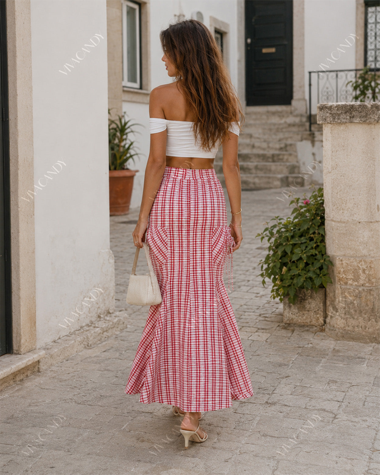 Rosalie Ruched Plaid Tulle Maxi Skirt