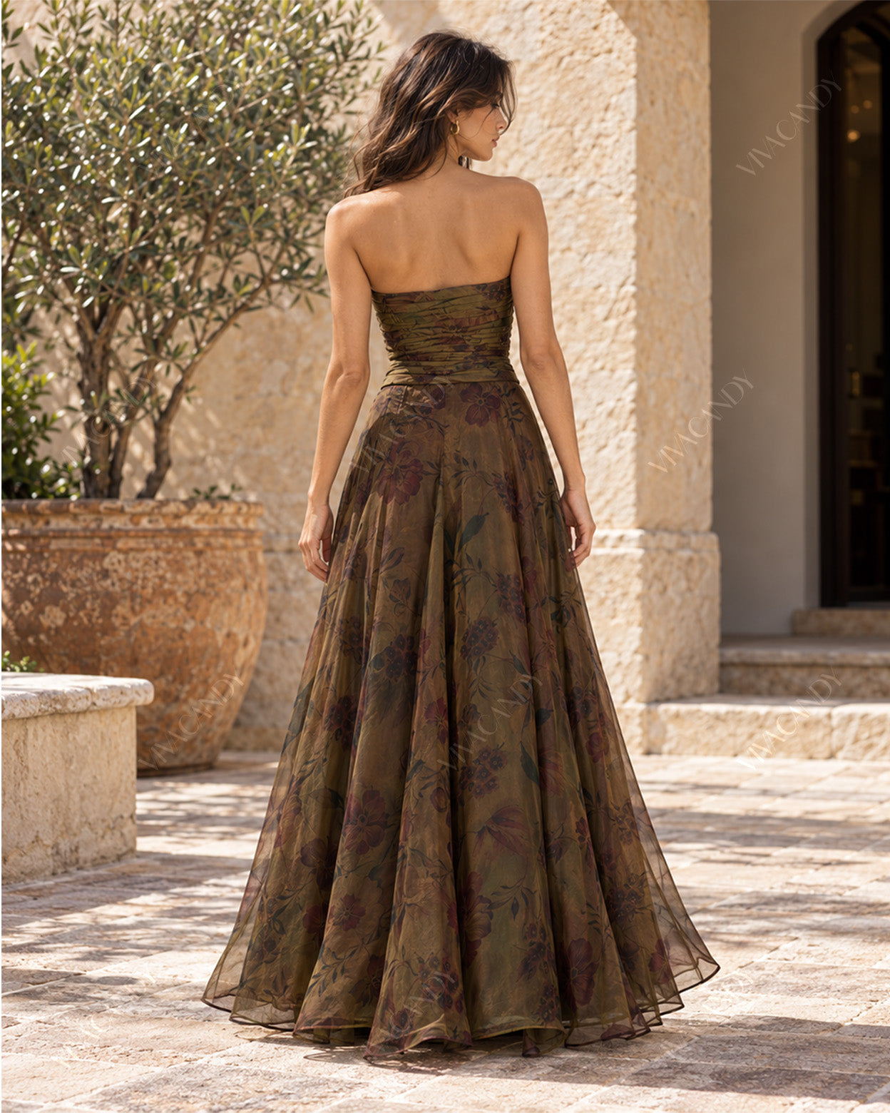 Vittoria Olive Print Chiffon Top & Ione Maxi Skirt Set