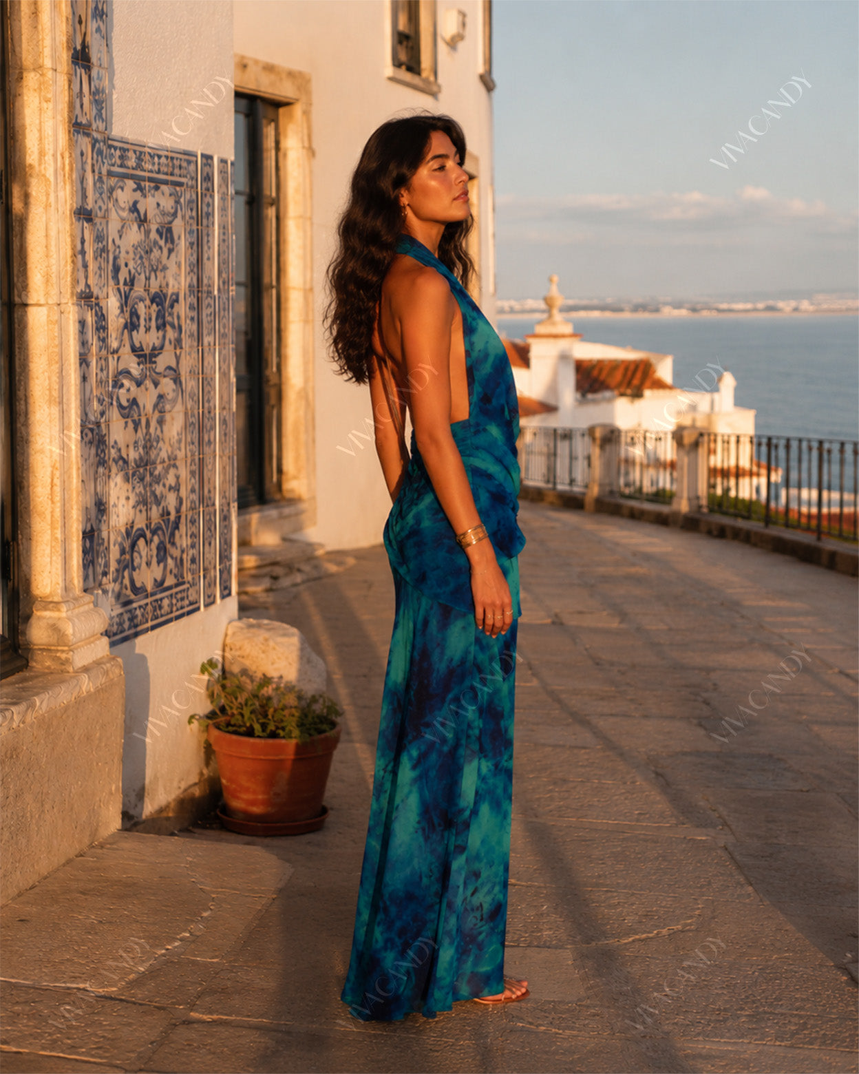 Maris Tie-Dye Halter Wrap Maxi Dress