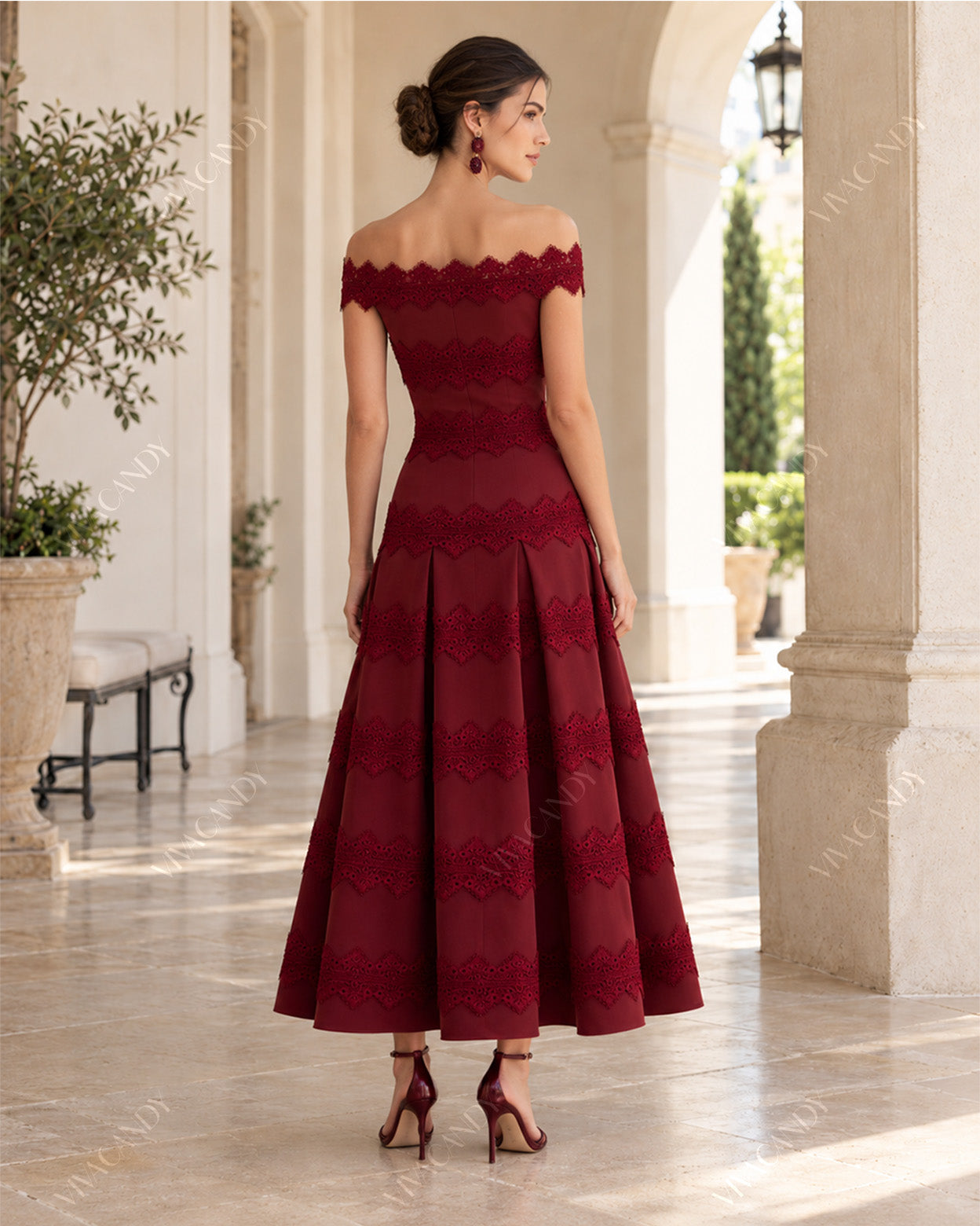 Valentina Lace-Trim Bardot Midi Dress