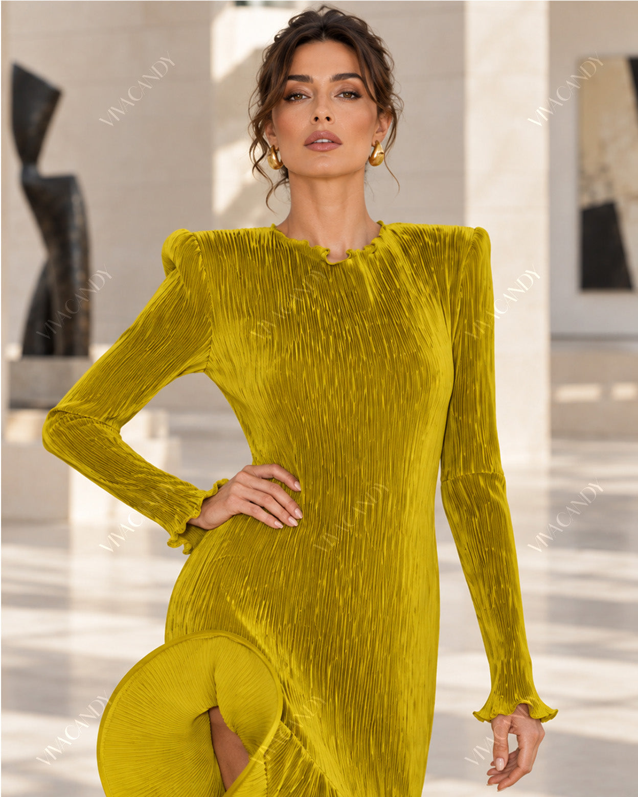 Celeste Sculptural Ruffle Asymmetric Midi Dress