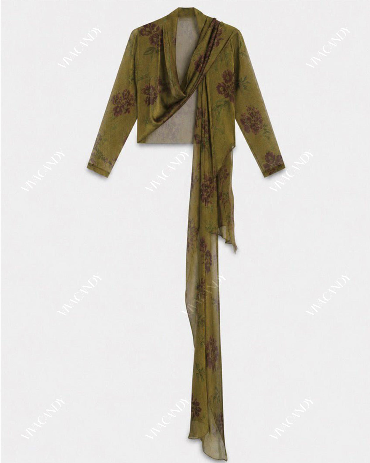 Vittoria Olive Print Chiffon Top & Ione Maxi Skirt Set