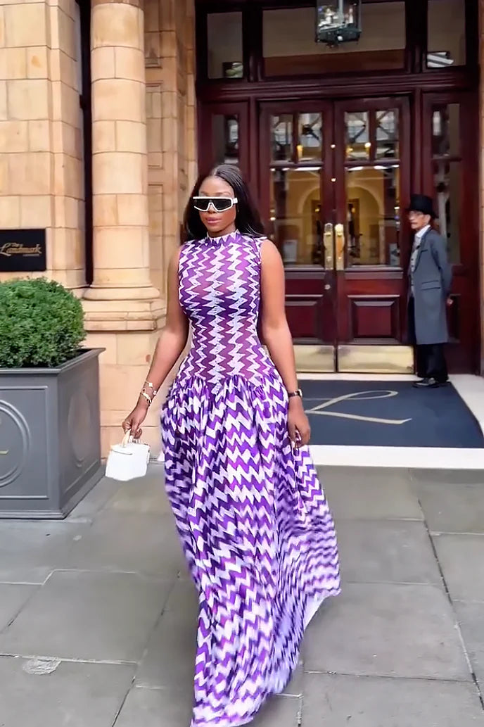 Seraphina Violet Chevron Maxi Dress