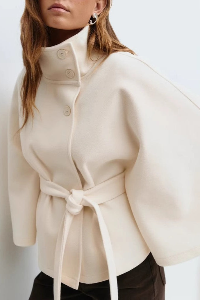 Solid Color Cape Collar Belted Trench Coat