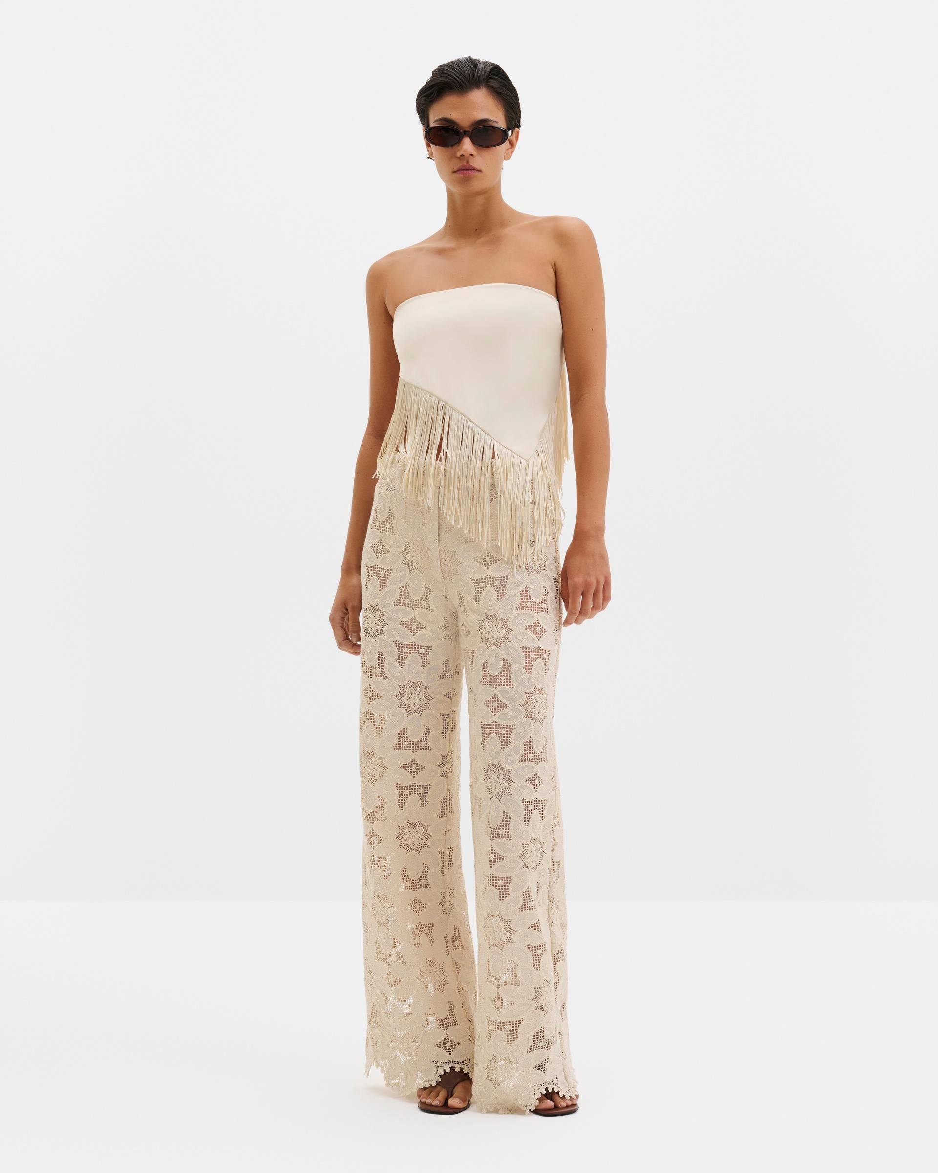 Fringe Detailing Triangle Satin Scarf