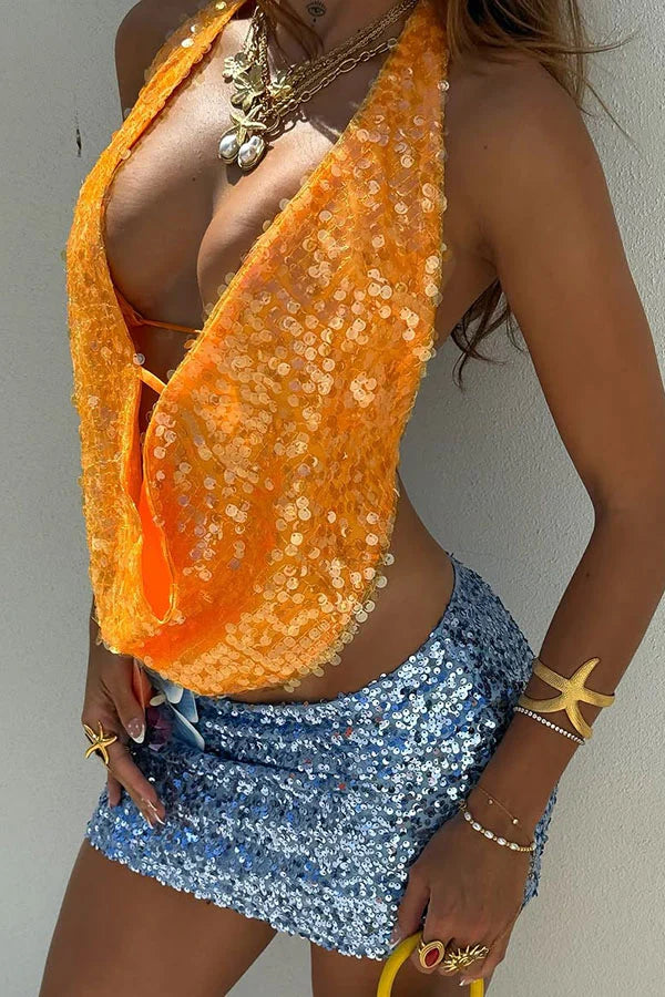 Della Sleeveless Neck Halter Top