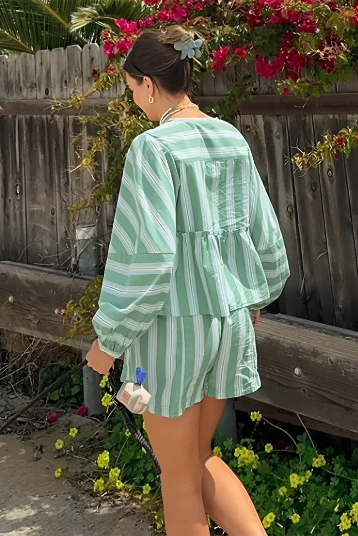 Maribel Coastal Stripe Shorts Set