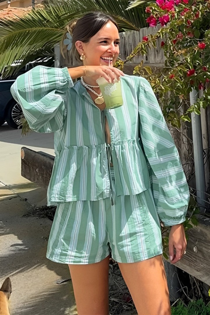 Maribel Coastal Stripe Shorts Set