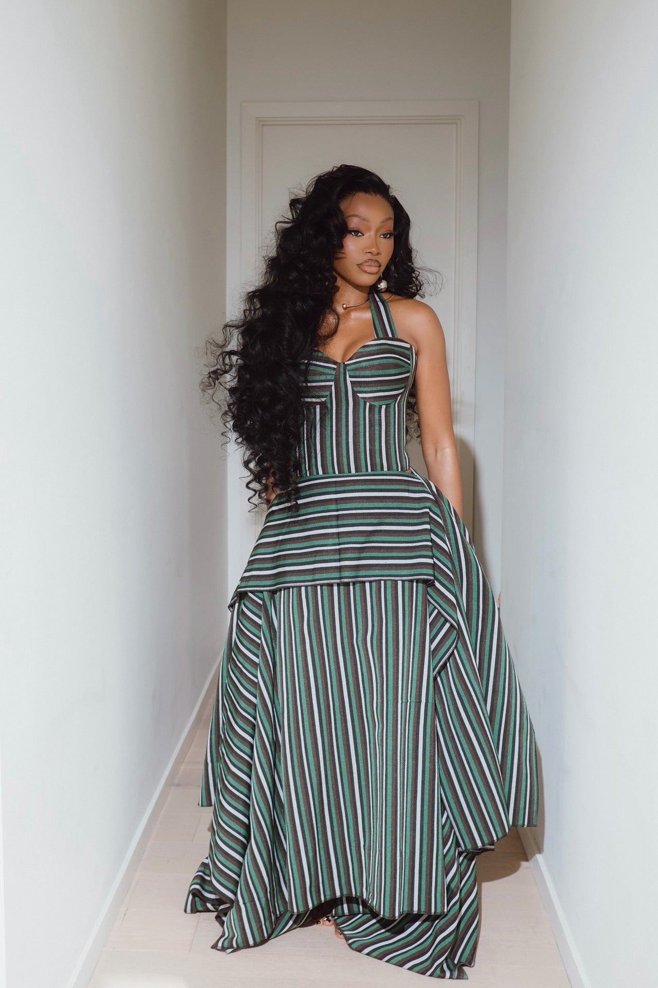 Verdelle Asymmetric Stripe Maxi Skirt