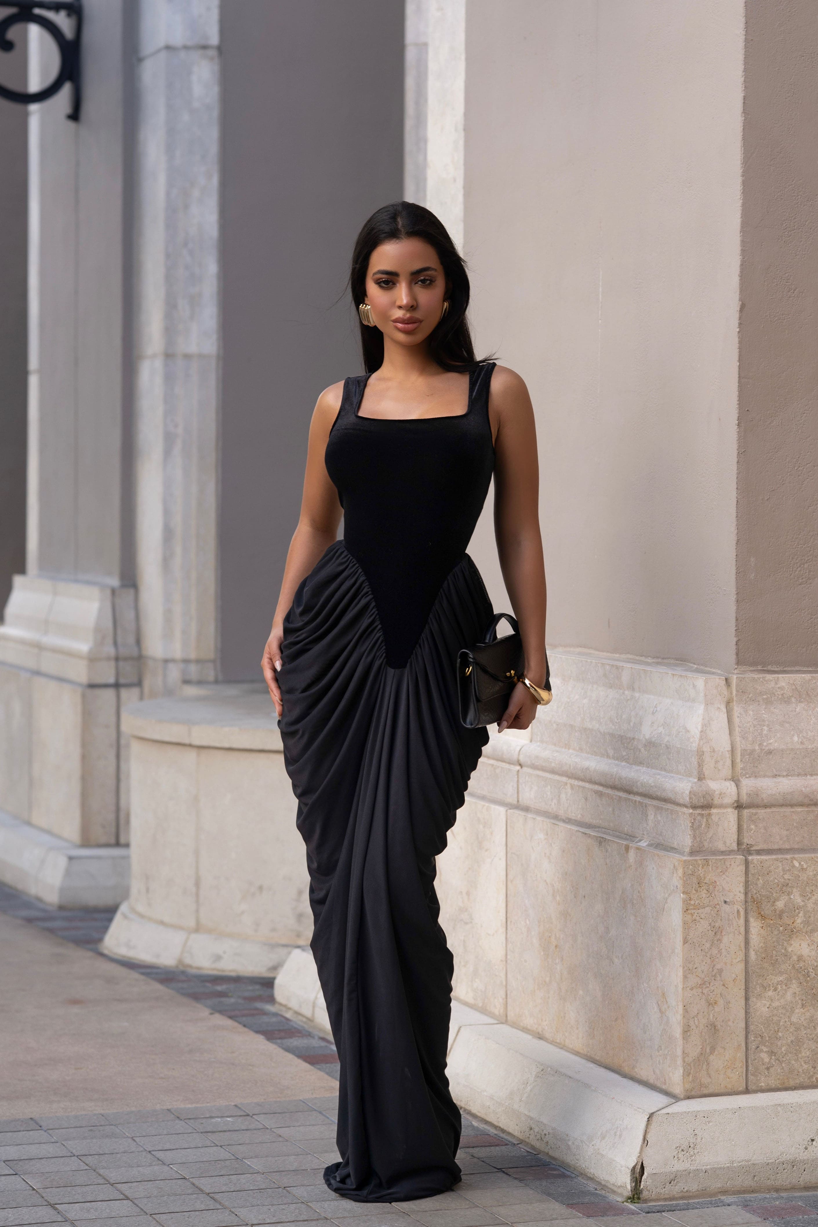 Selene Phantom Velvet Mesh Maxi Dress