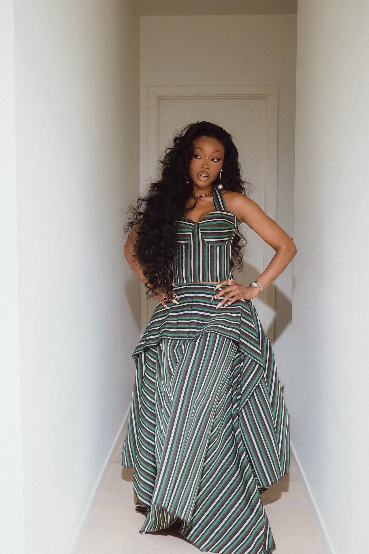 Verdelle Asymmetric Stripe Maxi Skirt