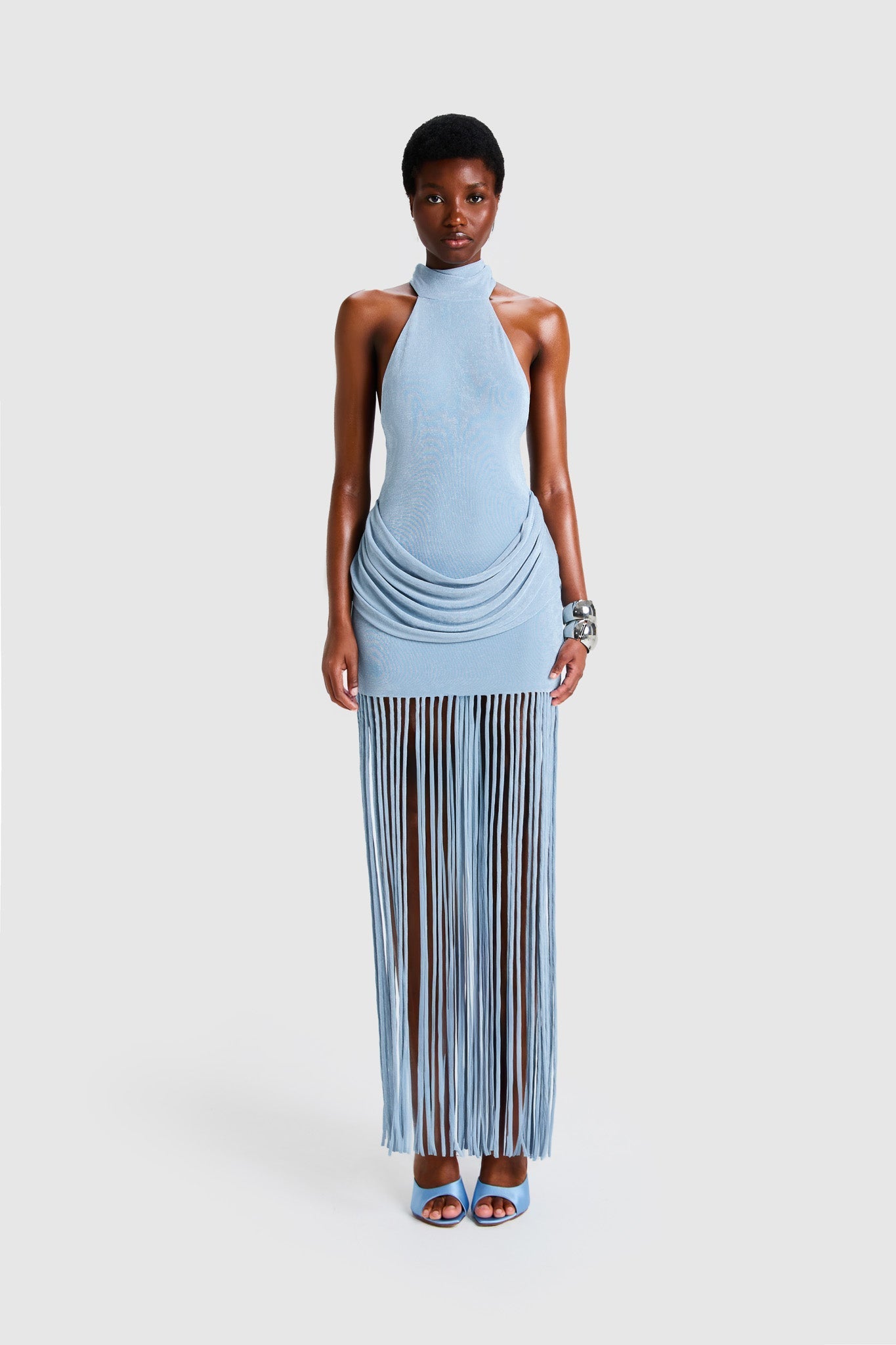 Selene Fringe Halter Maxi Dress