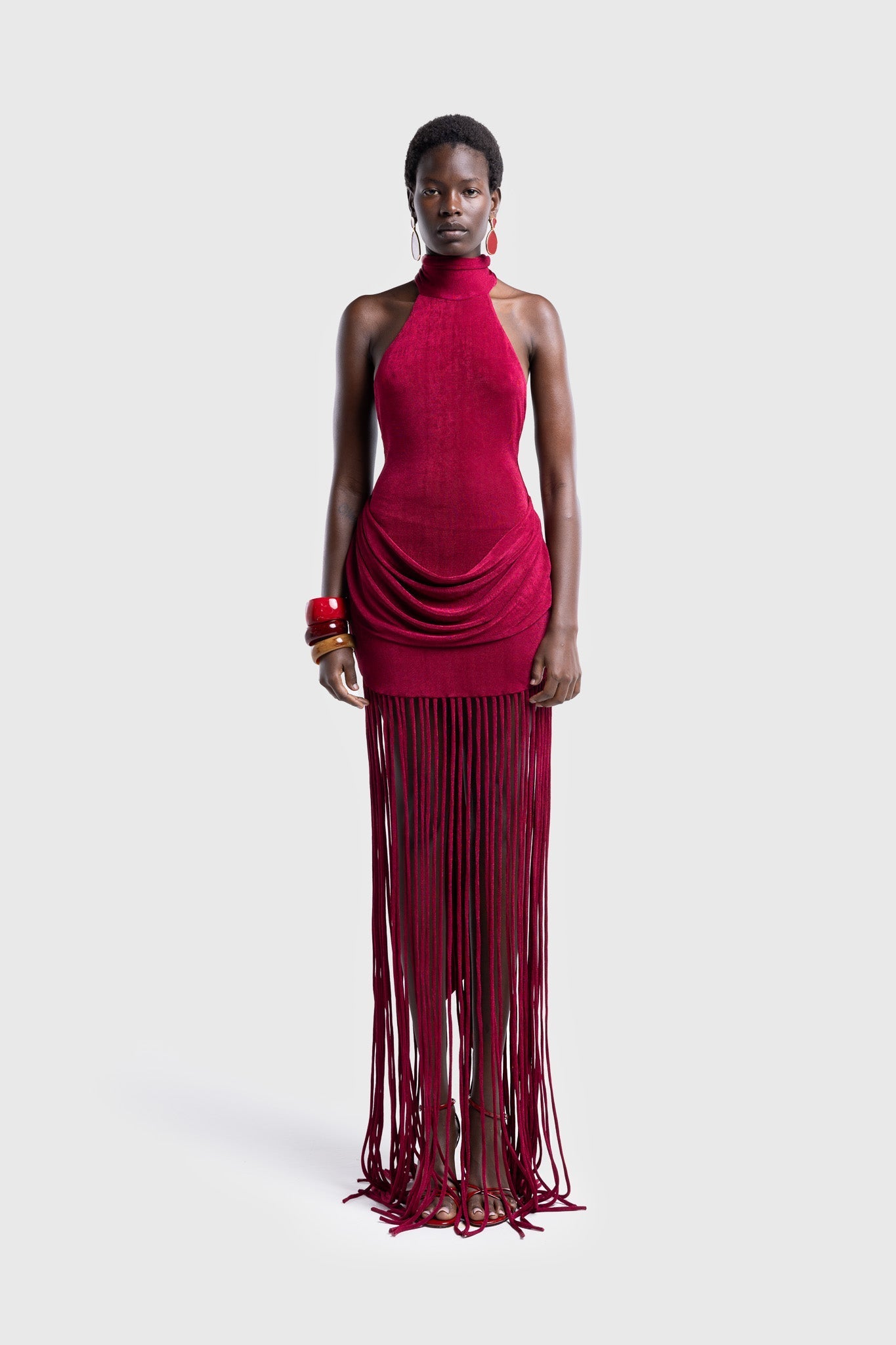 Selene Fringe Halter Maxi Dress