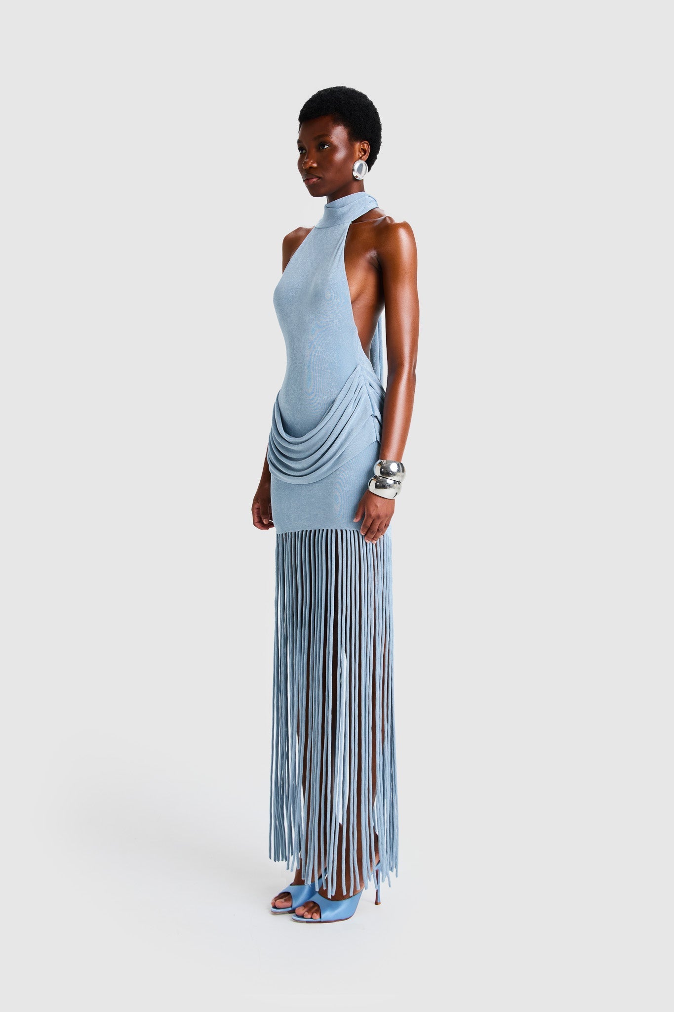 Selene Fringe Halter Maxi Dress