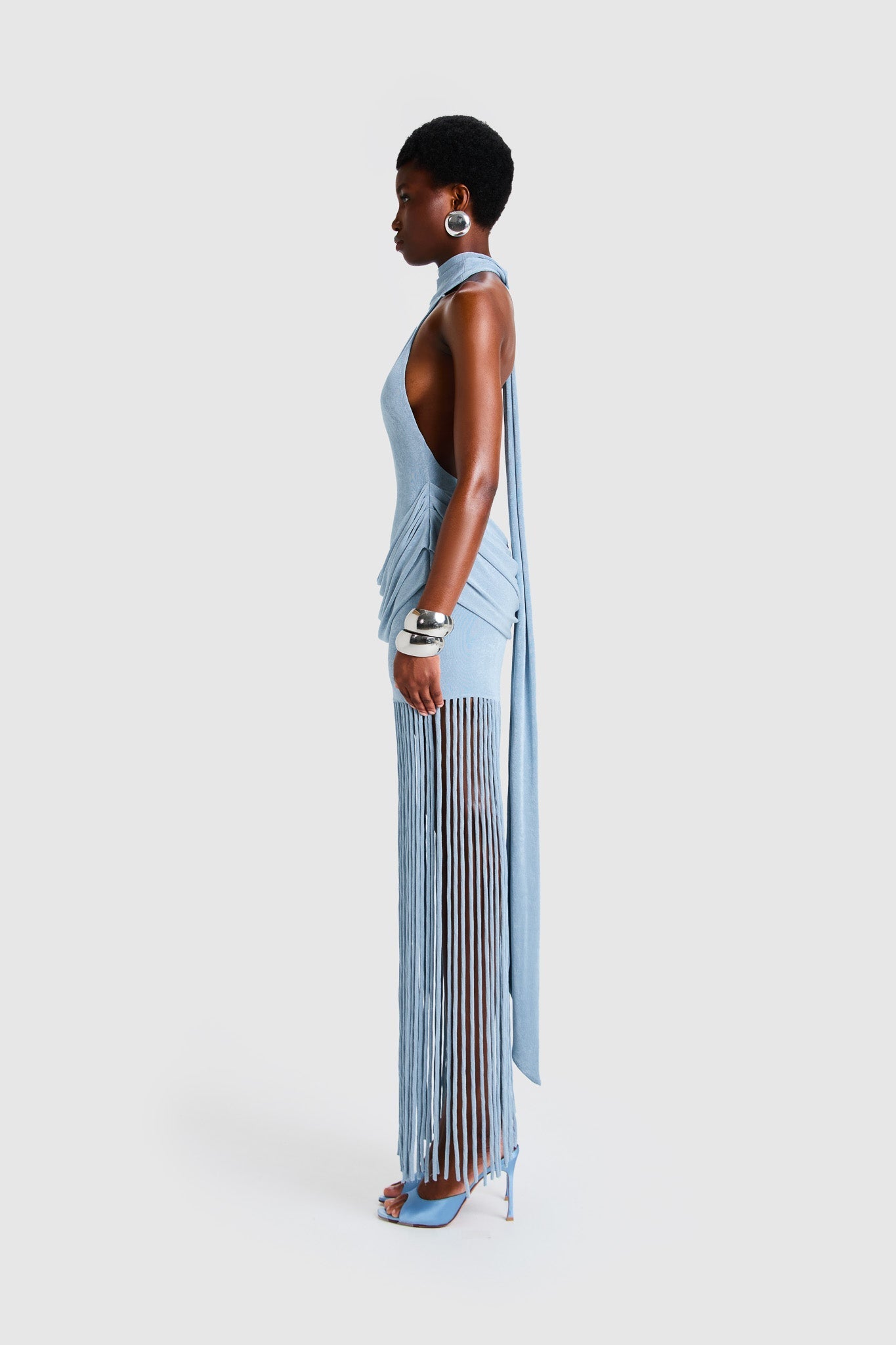Selene Fringe Halter Maxi Dress