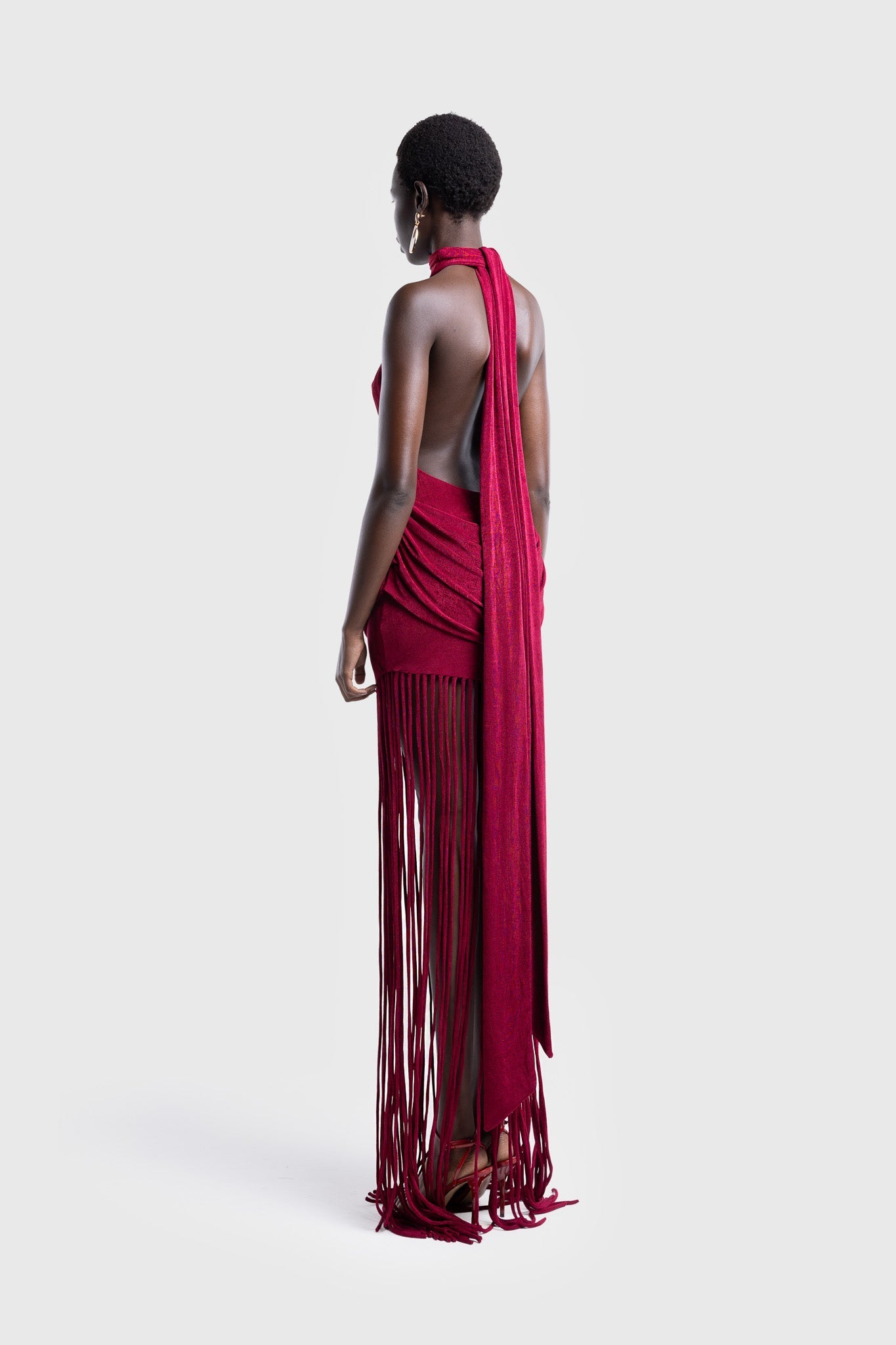 Selene Fringe Halter Maxi Dress