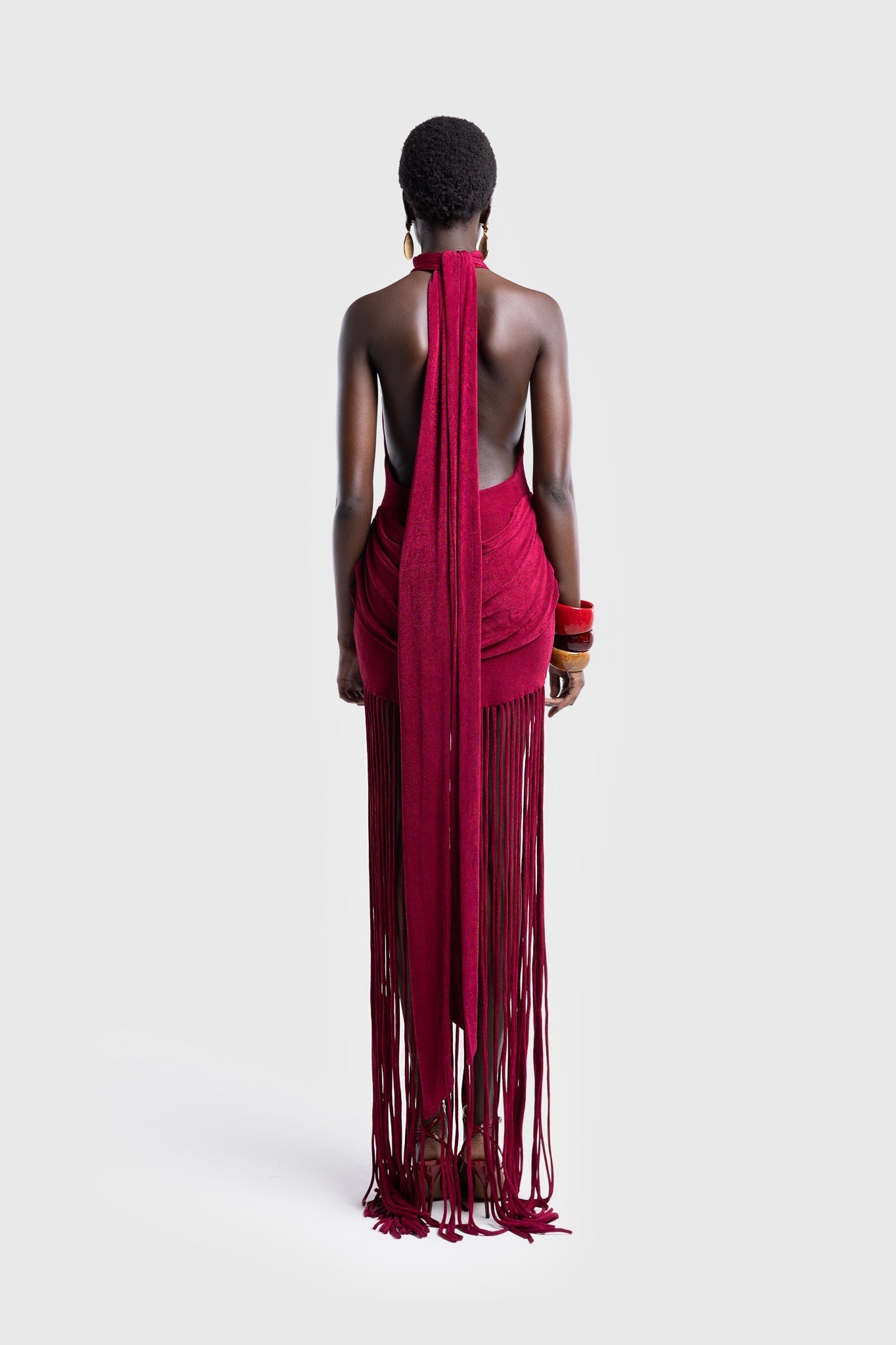 Selene Fringe Halter Maxi Dress