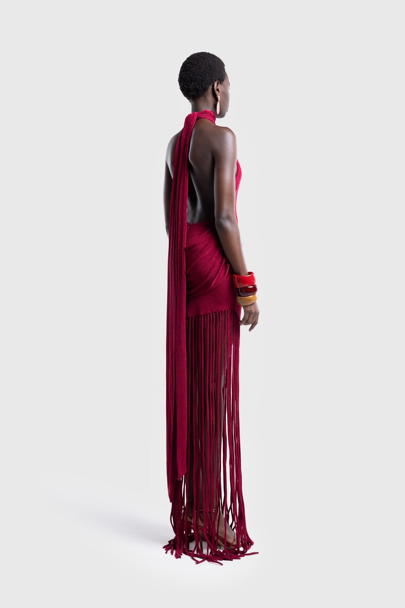 Selene Fringe Halter Maxi Dress