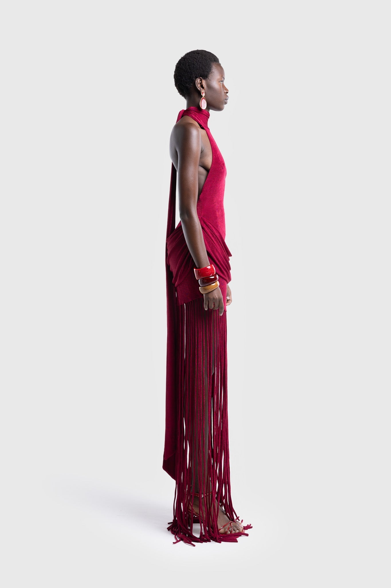 Selene Fringe Halter Maxi Dress