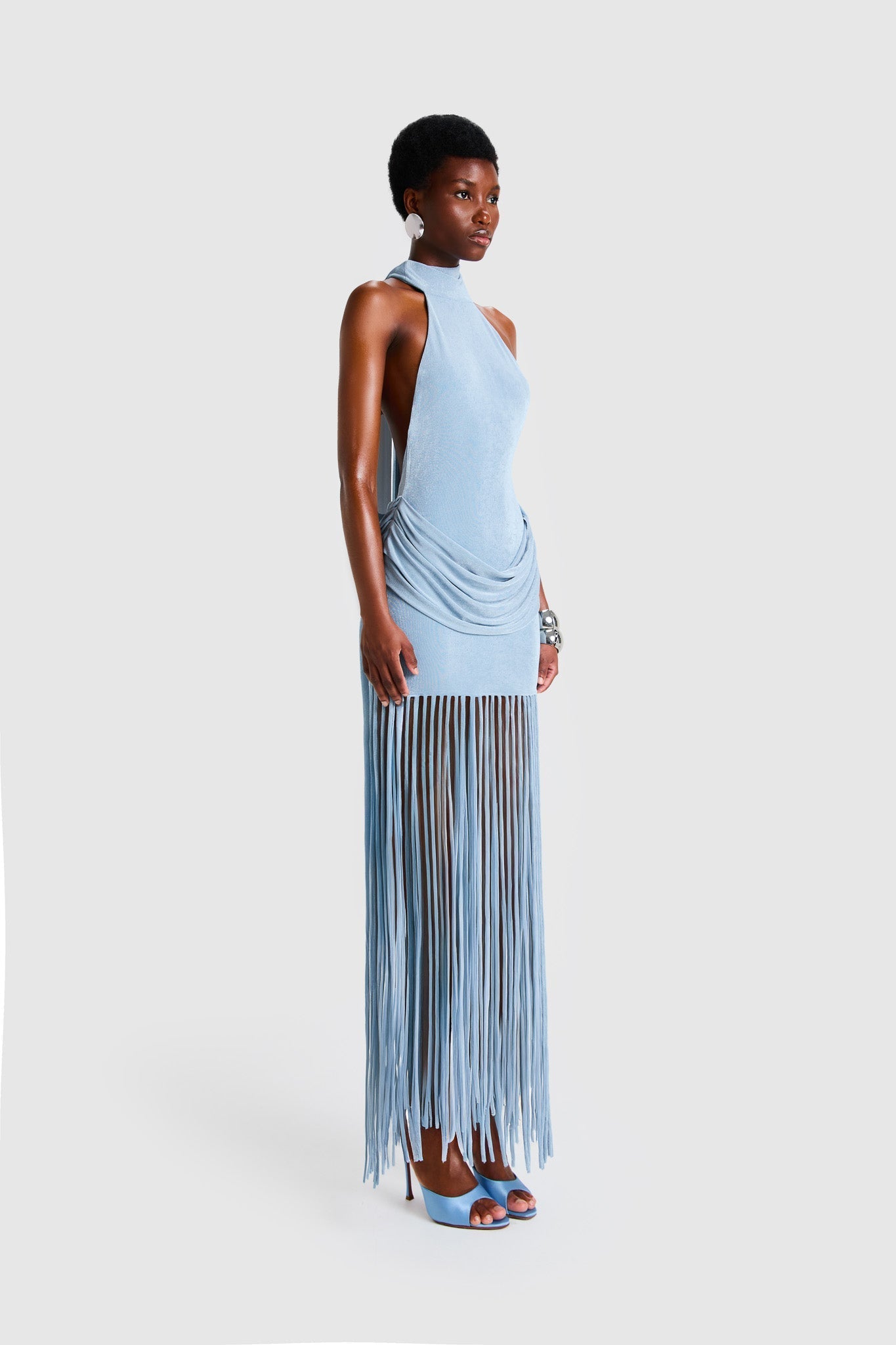 Selene Fringe Halter Maxi Dress