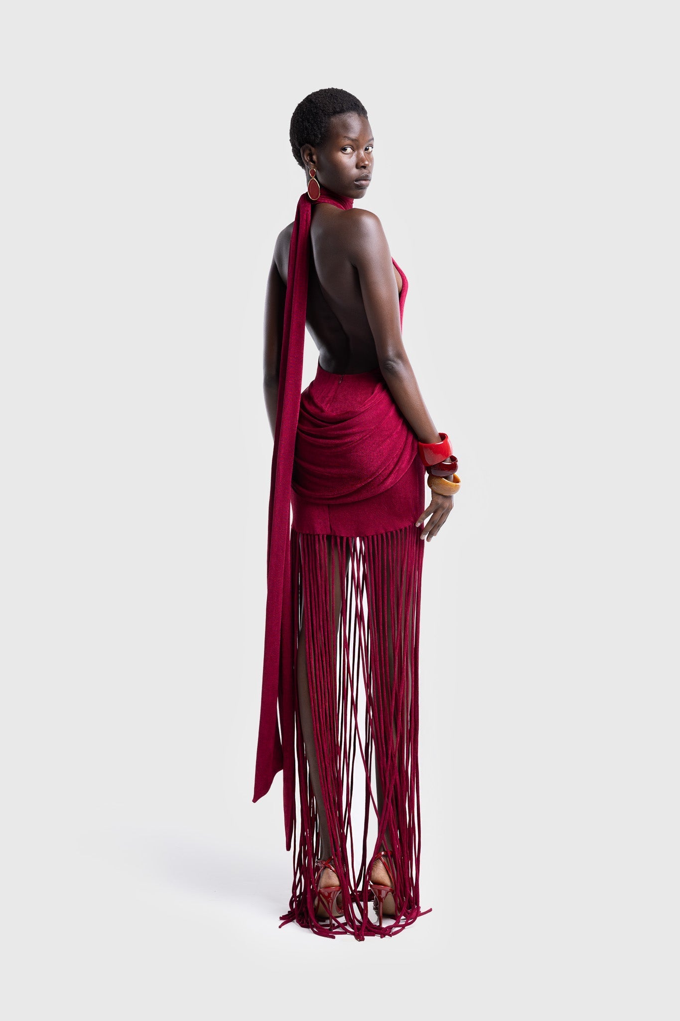 Selene Fringe Halter Maxi Dress