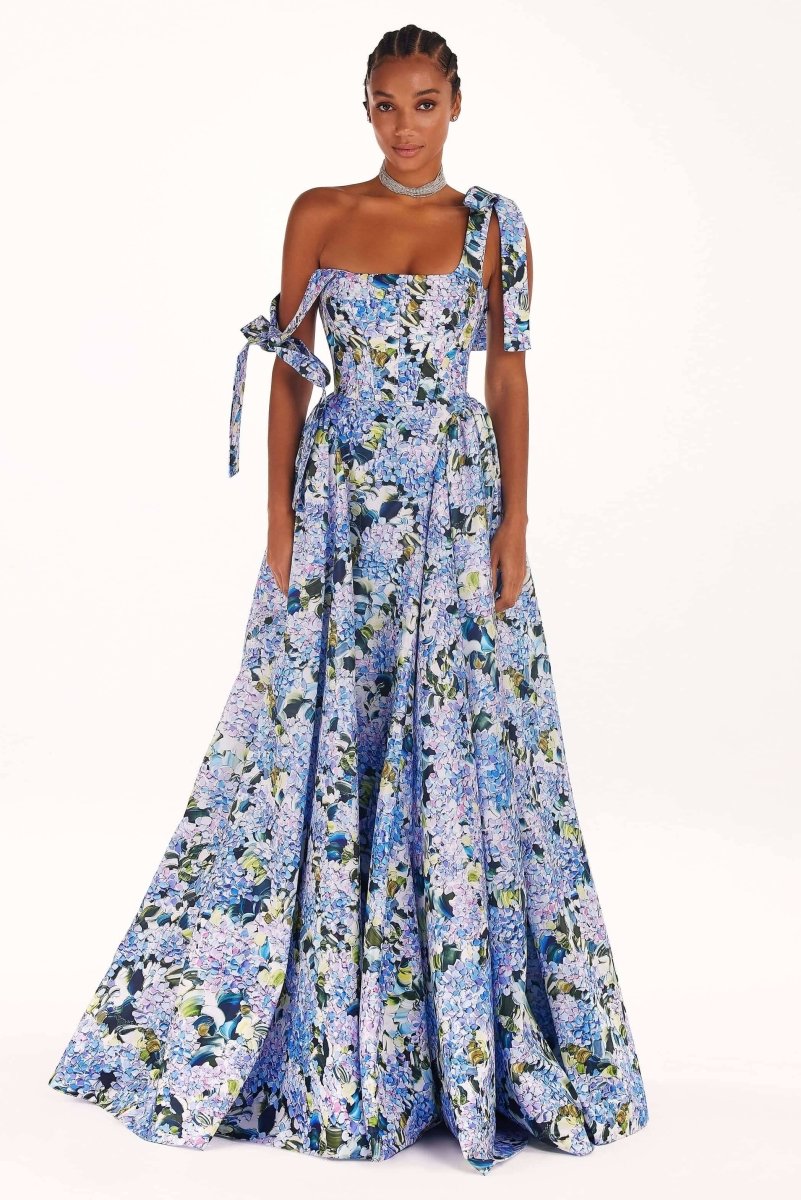 Elowen Blue Floral Bow Midi Dress