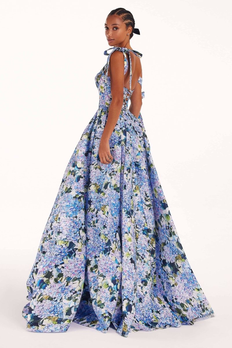 Elowen Blue Floral Bow Midi Dress