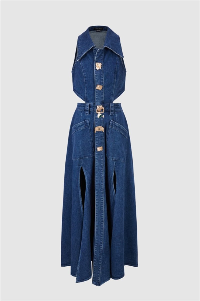 Valencia Buckled Cut-Out Denim Mini Dress