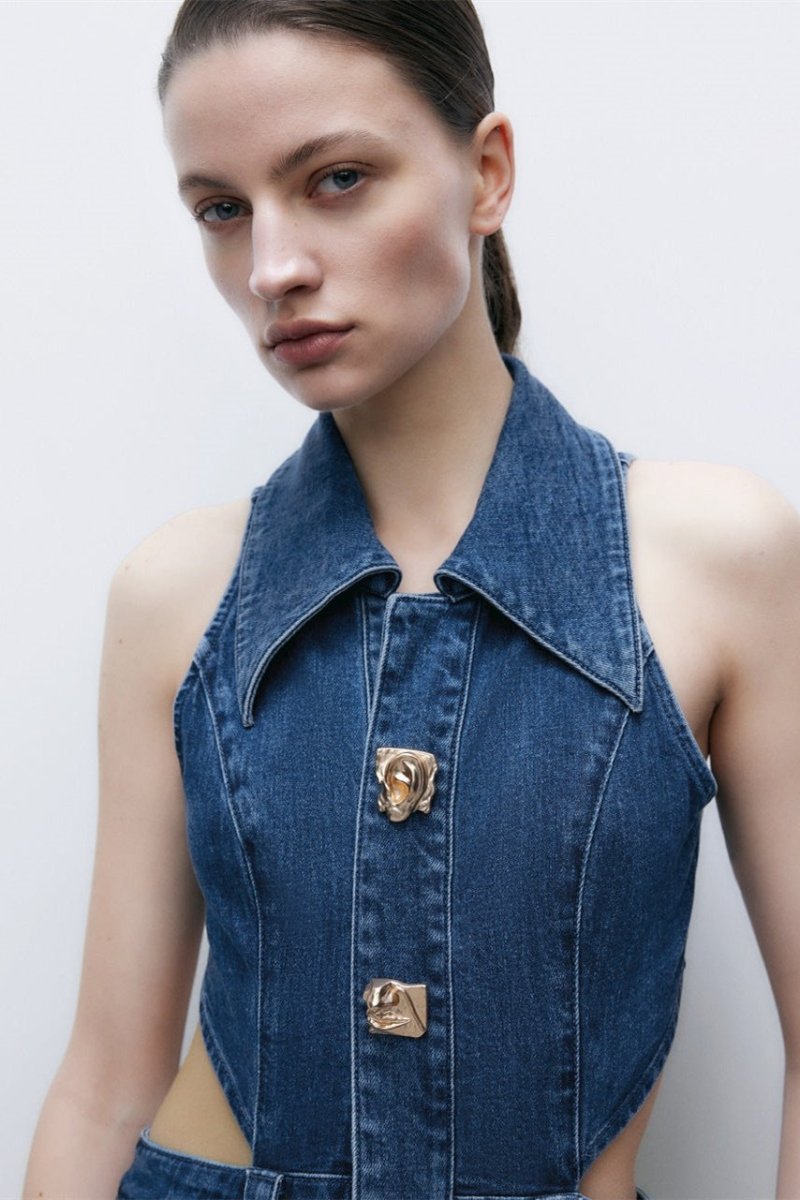 Valencia Buckled Cut-Out Denim Mini Dress