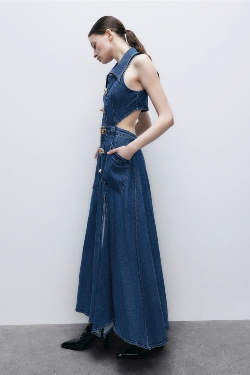 Valencia Buckled Cut-Out Denim Mini Dress