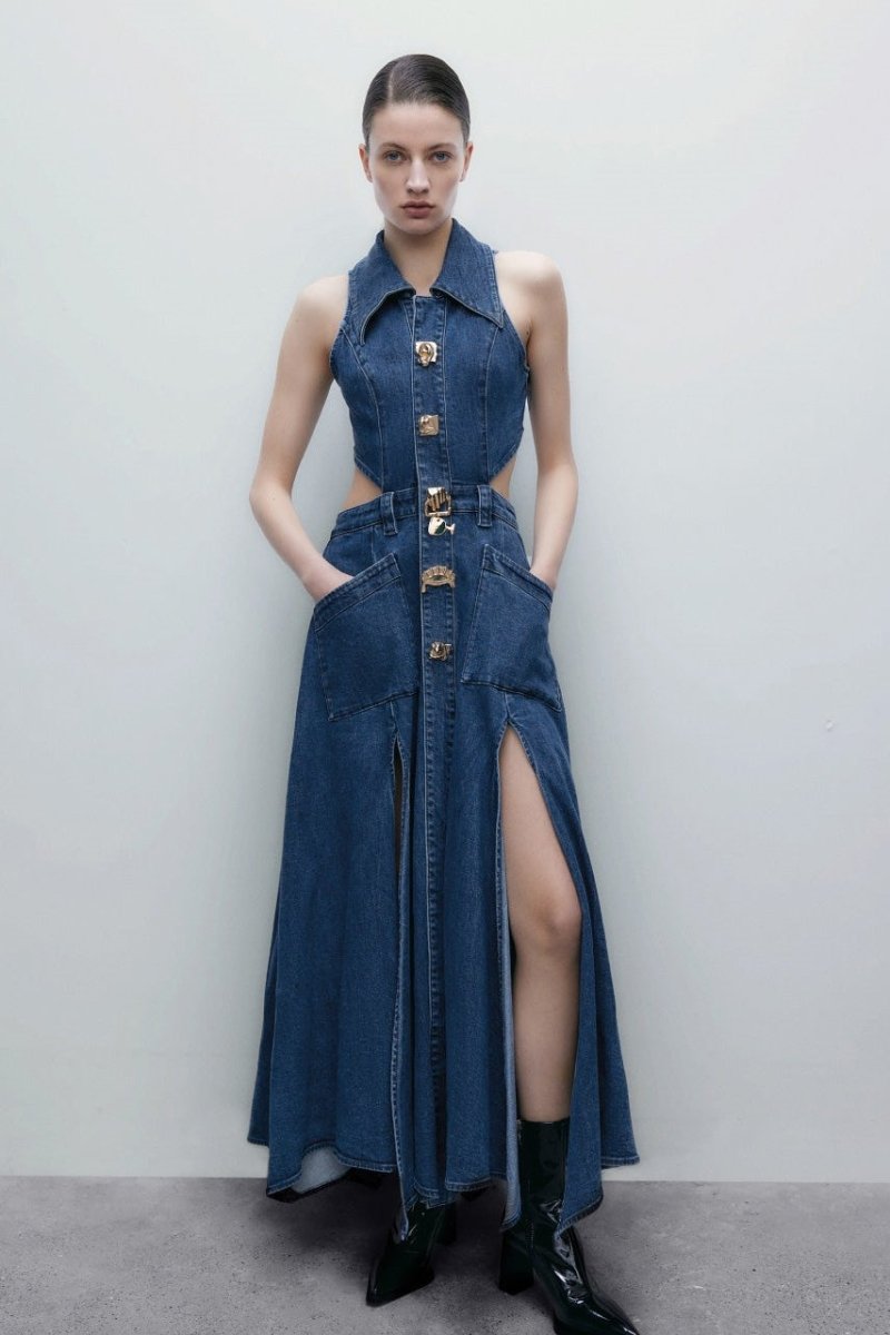 Valencia Buckled Cut-Out Denim Mini Dress