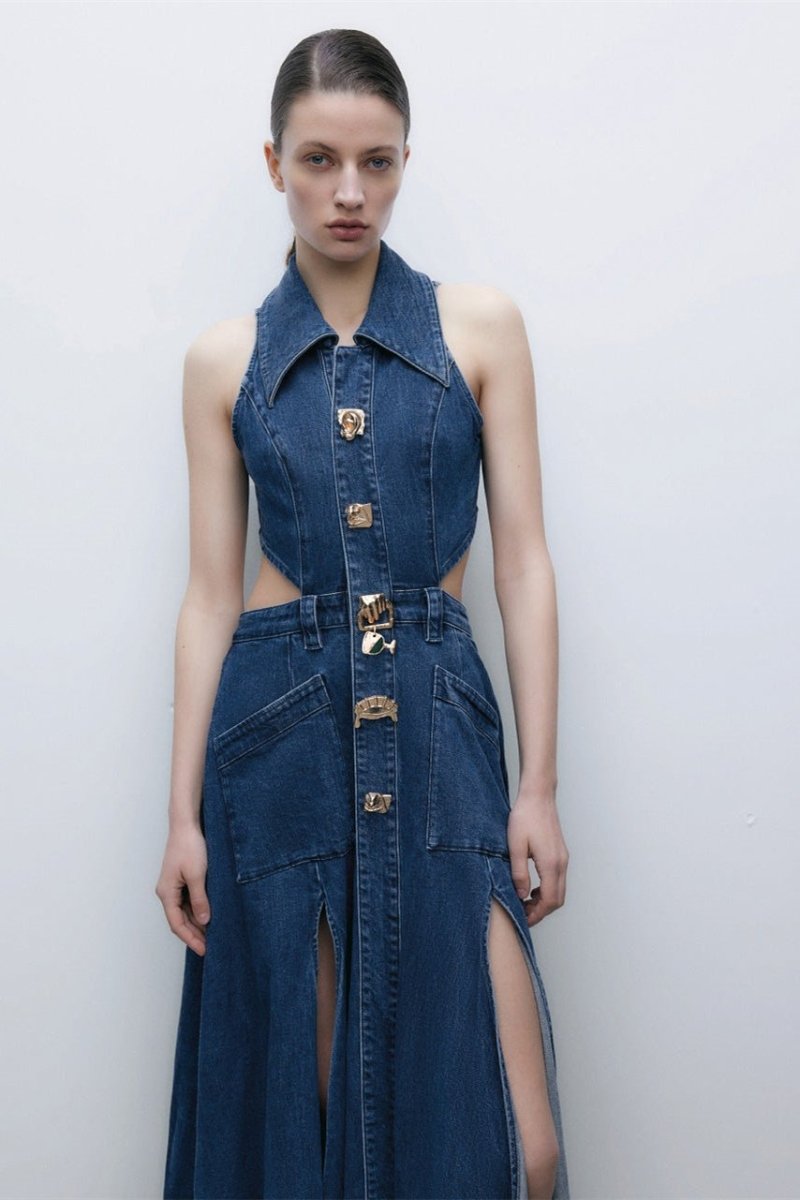 Valencia Buckled Cut-Out Denim Mini Dress