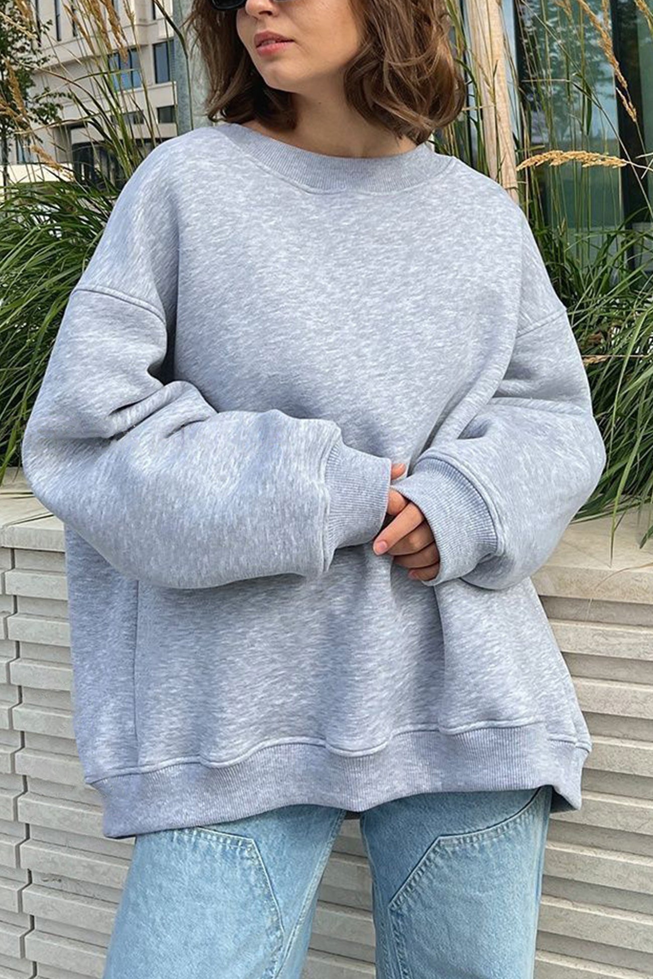 Solid Crew Neck Oversize Sweatshirt