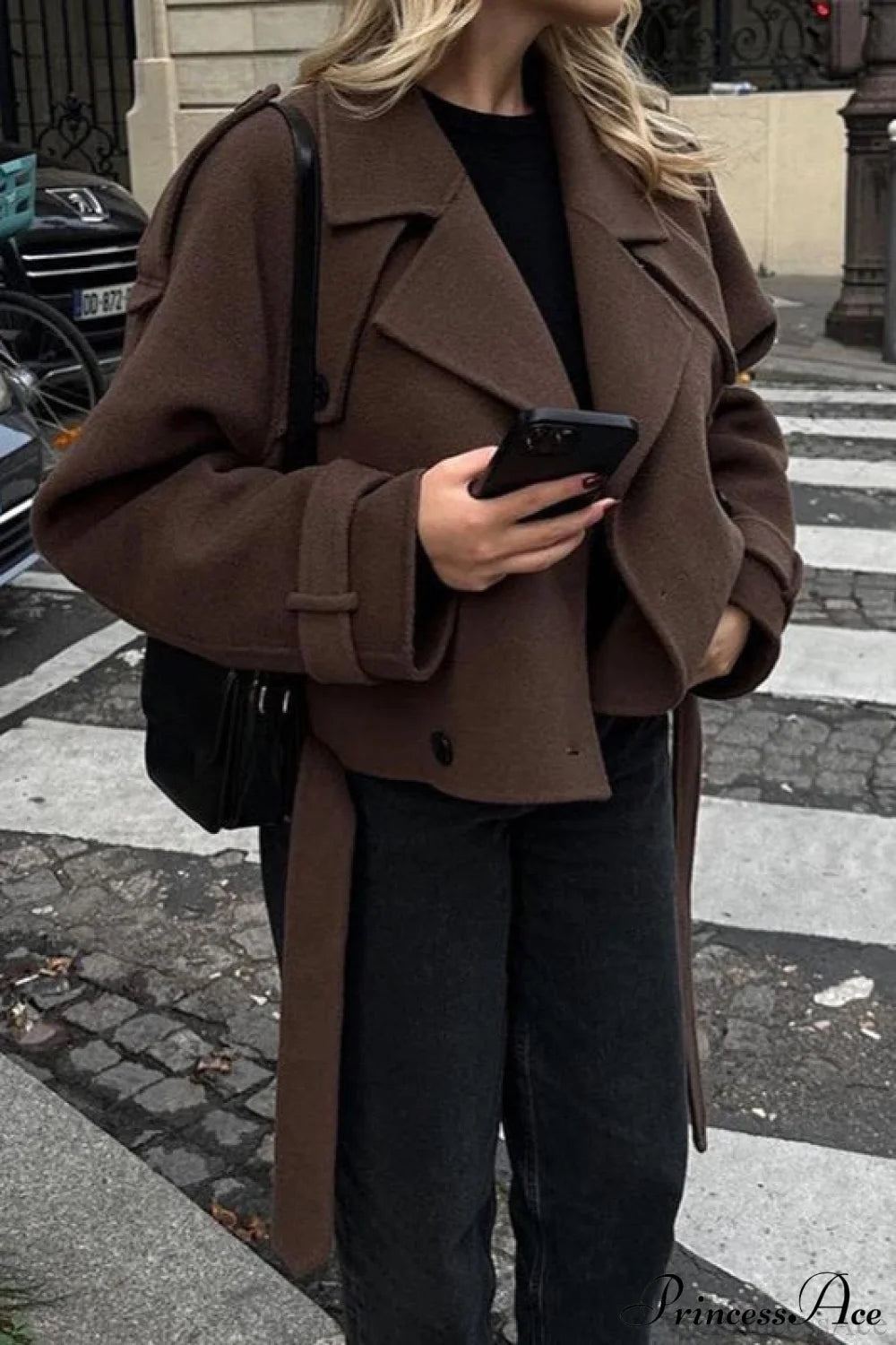 Wide Lapel Wool Blend Coat